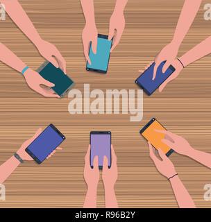 Persone che utilizzano gli smartphone della tabella Illustrazione Vettoriale