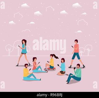 Comunità sociale smartphone utilizzando Illustrazione Vettoriale