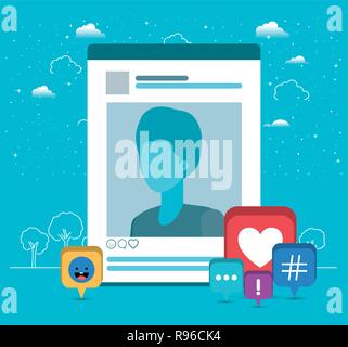 Immagine dell uomo in conto con il trend di impostare le icone Illustrazione Vettoriale