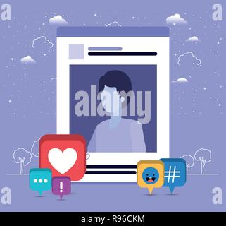 Immagine dell uomo in conto con il trend di impostare le icone Illustrazione Vettoriale