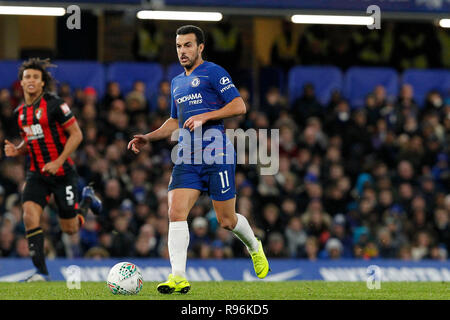 Londra, Regno Unito. Xix Dec, 2018. Pedro del Chelsea durante l EFL Carabao Cup Quarti di Finale match tra Chelsea e Bournemouth a Stamford Bridge, Londra, Inghilterra il 19 dicembre 2018. Foto di Carlton Myrie. Solo uso editoriale, è richiesta una licenza per uso commerciale. Nessun uso in scommesse, giochi o un singolo giocatore/club/league pubblicazioni. Credit: UK Sports Pics Ltd/Alamy Live News Foto Stock