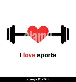 Io amo gli sport icona con cuore e barbell illustrazione vettoriale EPS10 Illustrazione Vettoriale