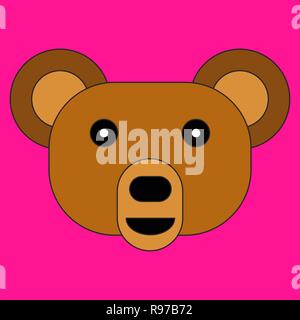 Testa di un orso in cartoon in stile appartamento. Illustrazione Vettoriale sul colore di sfondo Illustrazione Vettoriale