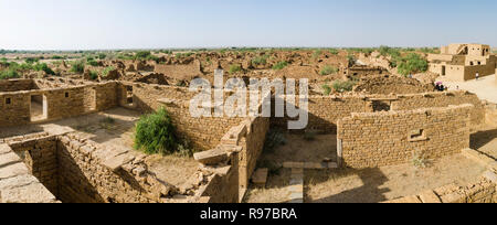 Panorama di Kuldhara villaggio abbandonato Jaisalmer, Rajasthan, India Foto Stock