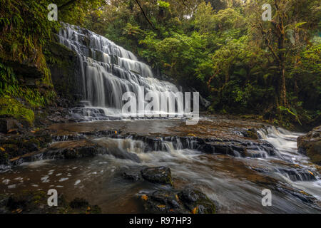 Purakaunui Falls, Catlins Forest Park, Isola del Sud, Nuova Zelanda Foto Stock