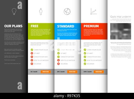 Prodotto / Servizio prezzo della tabella di confronto del modello con descrizione - versione light Illustrazione Vettoriale