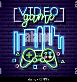 Video Gioco neon simboli di controllo illustrazione vettoriale Illustrazione Vettoriale