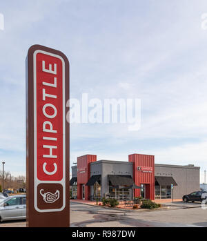 HICKORY, NC, Stati Uniti d'America-12-19-18: uno di più di 2000 Chipotle Mexican Grill negli Stati Uniti, Regno Unito, Canada, Germania e Francia. Foto Stock