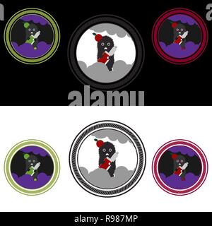 Vape riccio nella nebbia ,logotipi vector set con aple in tondo in tre colori, per il web e per la stampa di shope e cafe. Illustrazione Vettoriale