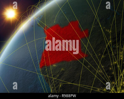 Angola sul modello del pianeta Terra con la rete e le reti internazionali. Concetto di comunicazione digitale e la tecnologia. 3D'illustrazione. Elementi del Foto Stock