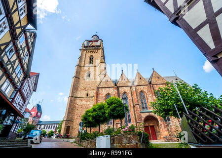 Mercato e Chiesa, Bad Wildungen, Germania Foto Stock