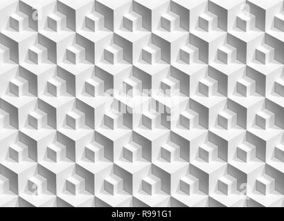 Abstract disegno geometrico con piccole e grandi cubi di bianco sfondo, 3D render illustrazione Foto Stock