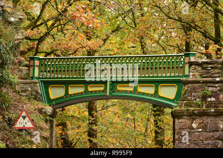 Ferro verniciato ponte ferroviario, Tan-y-Bwlch Foto Stock