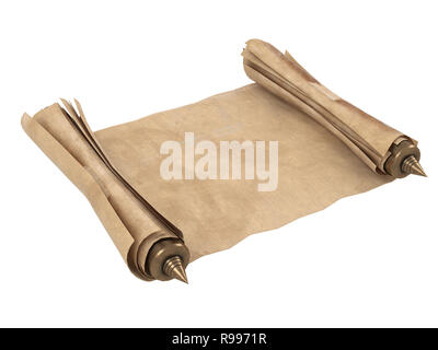 Laminati carta vecchia scorrere isolato su uno sfondo bianco. 3d illustrazione Foto Stock