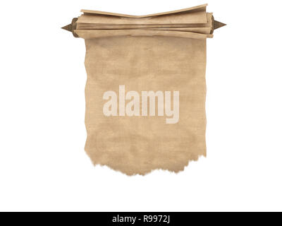 Laminati carta vecchia scorrere isolato su uno sfondo bianco. 3d illustrazione Foto Stock