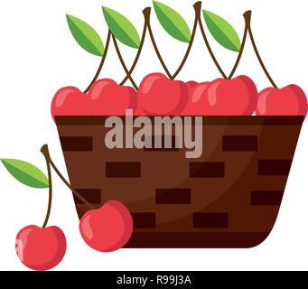 Cesto in Vimini con ciliegie fresche illustrazione vettoriale Illustrazione Vettoriale