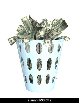 Il denaro in bin. Oggetto isolato su bianco Foto Stock