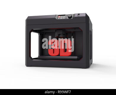 Stampante 3d concetto macchina, isolato su bianco,il rendering 3d,immagine concettuale. Foto Stock