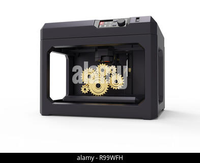 Stampante 3d concetto macchina, isolato su bianco,il rendering 3d,immagine concettuale. Foto Stock