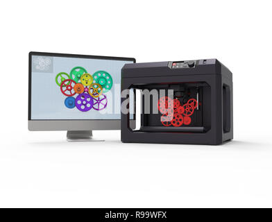 Stampante 3d concetto macchina, isolato su bianco,il rendering 3d,immagine concettuale. Foto Stock