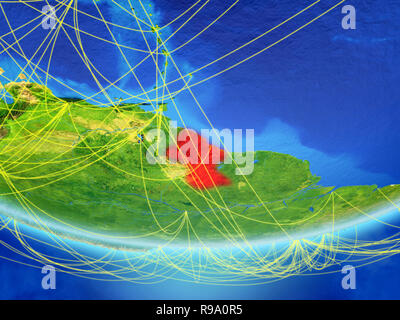 La Guyana il modello del pianeta Terra con la rete che rappresenta il viaggio e la comunicazione. 3D'illustrazione. Gli elementi di questa immagine fornita dalla NASA. Foto Stock
