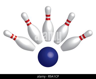 Palla da bowling e bowling pin. 3D effetto vettore Illustrazione Vettoriale
