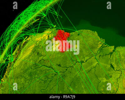 La Guyana il modello di green Planet Earth con le reti internazionali. Concetto di comunicazione digitale e la tecnologia. 3D'illustrazione. Gli elementi di questo Foto Stock