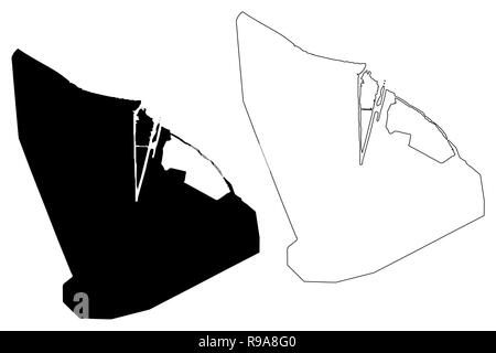 Port Said Governatorato (Governatorati dell Egitto, Repubblica Araba di Egitto) mappa illustrazione vettoriale, scribble porta schizzo detta mappa Illustrazione Vettoriale