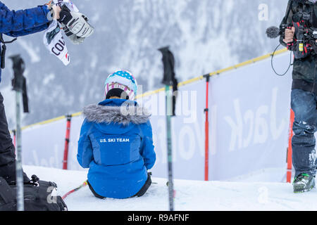 Courchevel, Rhone Alpes, Francia, 21 dicembre 2018, Mikaela Shiffrin di USA vince Courchevel Ladies Slalom Gigante Audi FIS Coppa del Mondo di Sci Alpino 2019 Foto Stock