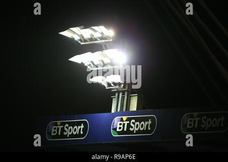 Cardiff Wales, Regno Unito, 21 dicembre 2018. una vista di un proiettore. Guinness Pro14 partita di rugby, Cardiff Blues v draghi al BT Sport Cardiff Arms Park di Cardiff venerdì 21 dicembre 2018. Questa immagine può essere utilizzata solo per scopi editoriali. Solo uso editoriale. pic da Andrew Orchard/Andrew Orchard fotografia sportiva/Alamy Live news Foto Stock