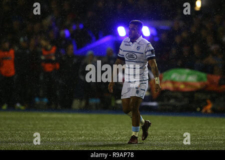 Cardiff Wales, Regno Unito, 21 dicembre 2018. Rey Lee-Lo di Cardiff Blues guarda a. Guinness Pro14 partita di rugby, Cardiff Blues v draghi al BT Sport Cardiff Arms Park di Cardiff venerdì 21 dicembre 2018. Questa immagine può essere utilizzata solo per scopi editoriali. Solo uso editoriale. pic da Andrew Orchard/Andrew Orchard fotografia sportiva/Alamy Live news Foto Stock