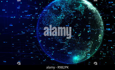Blue Planet Earth rotante in global futuristica Cyber network Foto Stock