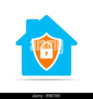 Home icona Protetta. Illustrazione Vettoriale. Icona di protezione in design piatto. Concetto di sicurezza Illustrazione Vettoriale