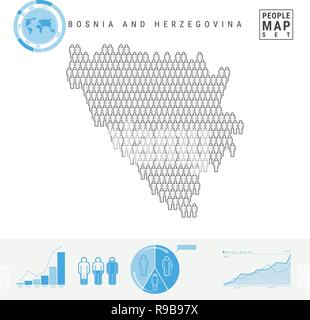 La Bosnia e Erzegovina icona Persone Mappa. Le persone si affollano nella forma di una mappa della Bosnia ed Erzegovina. Silhouette stilizzata. La crescita della popolazione, invecchiamento in Illustrazione Vettoriale