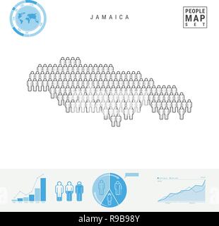 Giamaica icona Persone Mappa. Le persone si affollano nella forma di una mappa della Giamaica. Silhouette stilizzata della Giamaica. Tasso di crescita e di invecchiamento della popolazione ed infografico Elemen Illustrazione Vettoriale