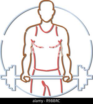 In stile retrò illustrazione mostrante una degli anni novanta insegna al neon luce di illuminazione di segnaletica di un americano africano fitness fisico atleta circa per sollevare un barbell view Illustrazione Vettoriale