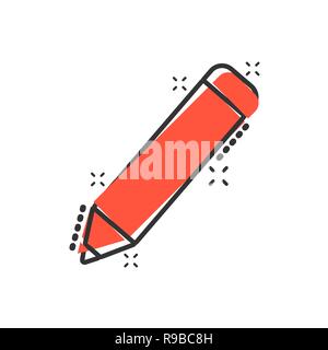 Matita con gomma eraser icona in stile fumetto. Vettore evidenziatore cartoon illustrazione pittogramma. Matita concetto business effetto splash. Illustrazione Vettoriale