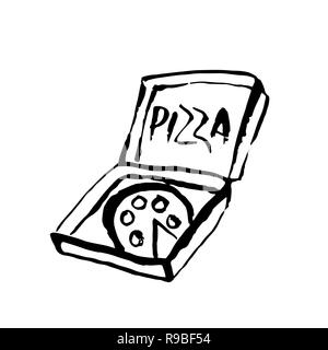 Icona della pizza. Vector grunge illustrazione di inchiostro. Illustrazione Vettoriale