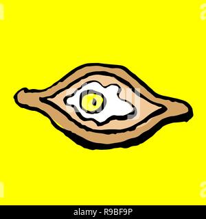 Khachapuri Adjar icona grunge. Disegnata a mano khachapuri con uovo icona vettore. Illustrazione Vettoriale