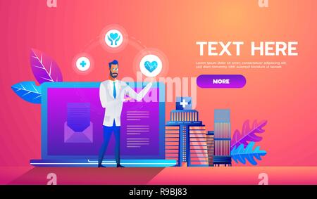 Diagnosi on line concetto banner con caratteri. Si può utilizzare per i banner web, infographics, eroe di immagini. Isometrica piatta illustrazione vettoriale Illustrazione Vettoriale