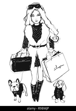 Moda ragazza con i cani Foto Stock