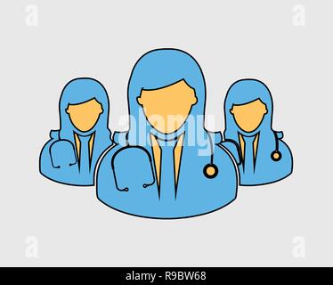 Femmina colorati Team Medico Icona. Le donne medico di simboli su sfondo grigio. Illustrazione Vettoriale
