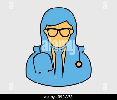 Colorato medico donna icona su sfondo grigio Illustrazione Vettoriale