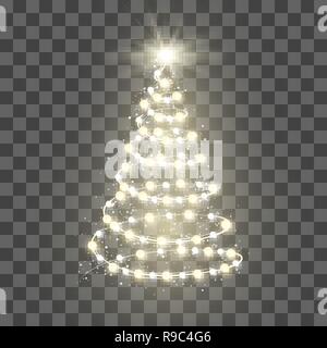 Nuovo Anno Albero silhouette fatta di luci di Natale su sfondo trasparente. Illustrazione Vettoriale Illustrazione Vettoriale