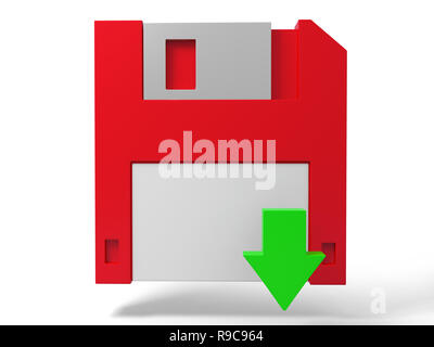 Un disco floppy e una freccia Foto Stock