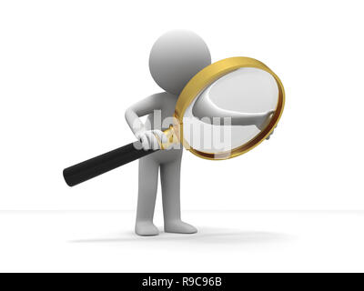 Una persona è tramite la lente di ingrandimento Foto Stock