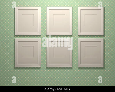 Sei 3d cornici su un muro bianco Foto Stock