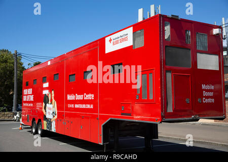 Australiano della red cross mobile donatore di sangue nel centro di Sydney, Australia Foto Stock