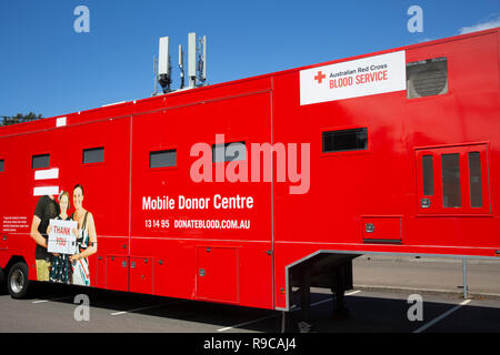 Australiano della red cross mobile donatore di sangue nel centro di Sydney, Australia Foto Stock