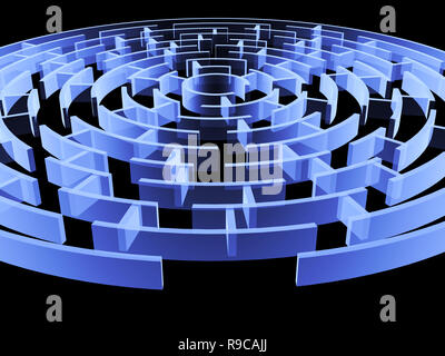 Circolare 3d dedalo di colore blu. Isolato su sfondo nero Foto Stock